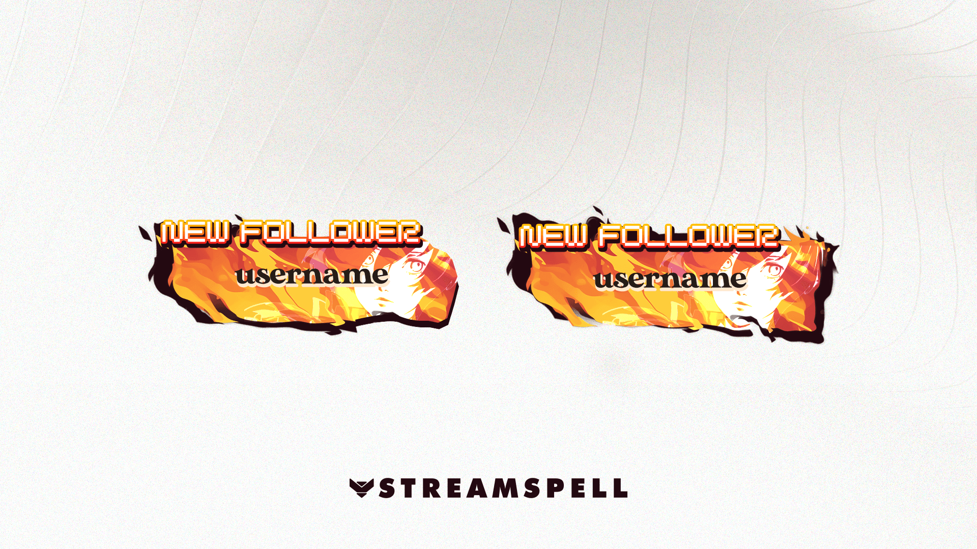 Two Blaze New Follower alert designs with orange flames and angular game-inspired typography