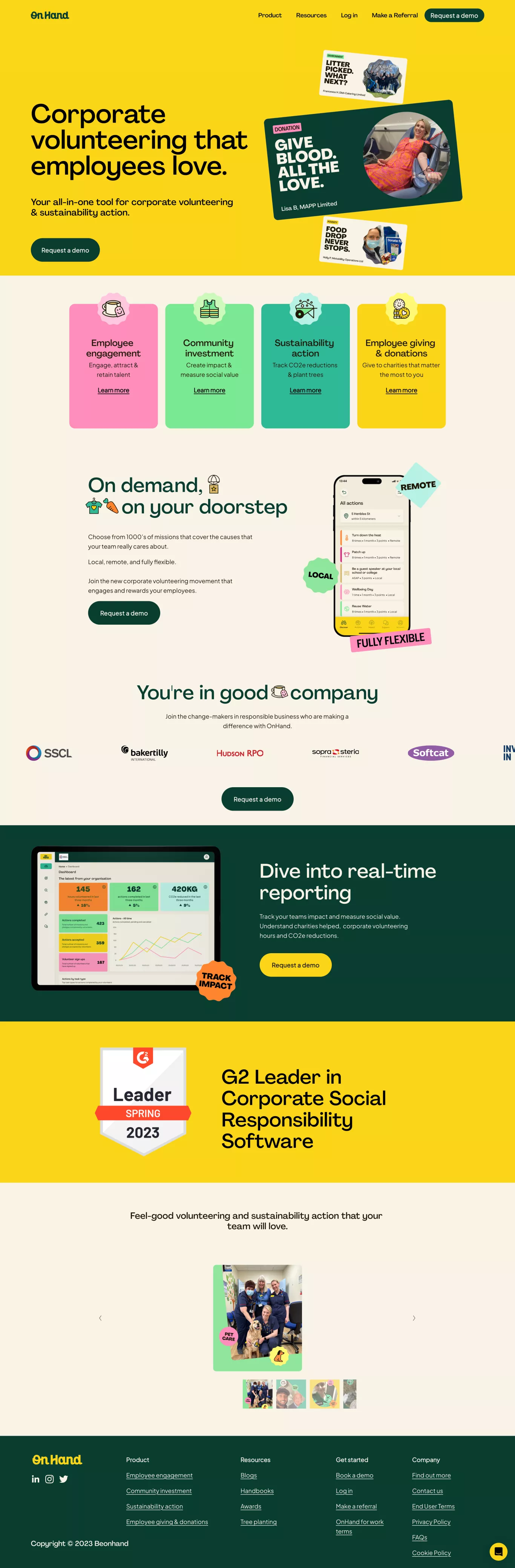OnHand landing page screenshot showcasing HR and Tech design