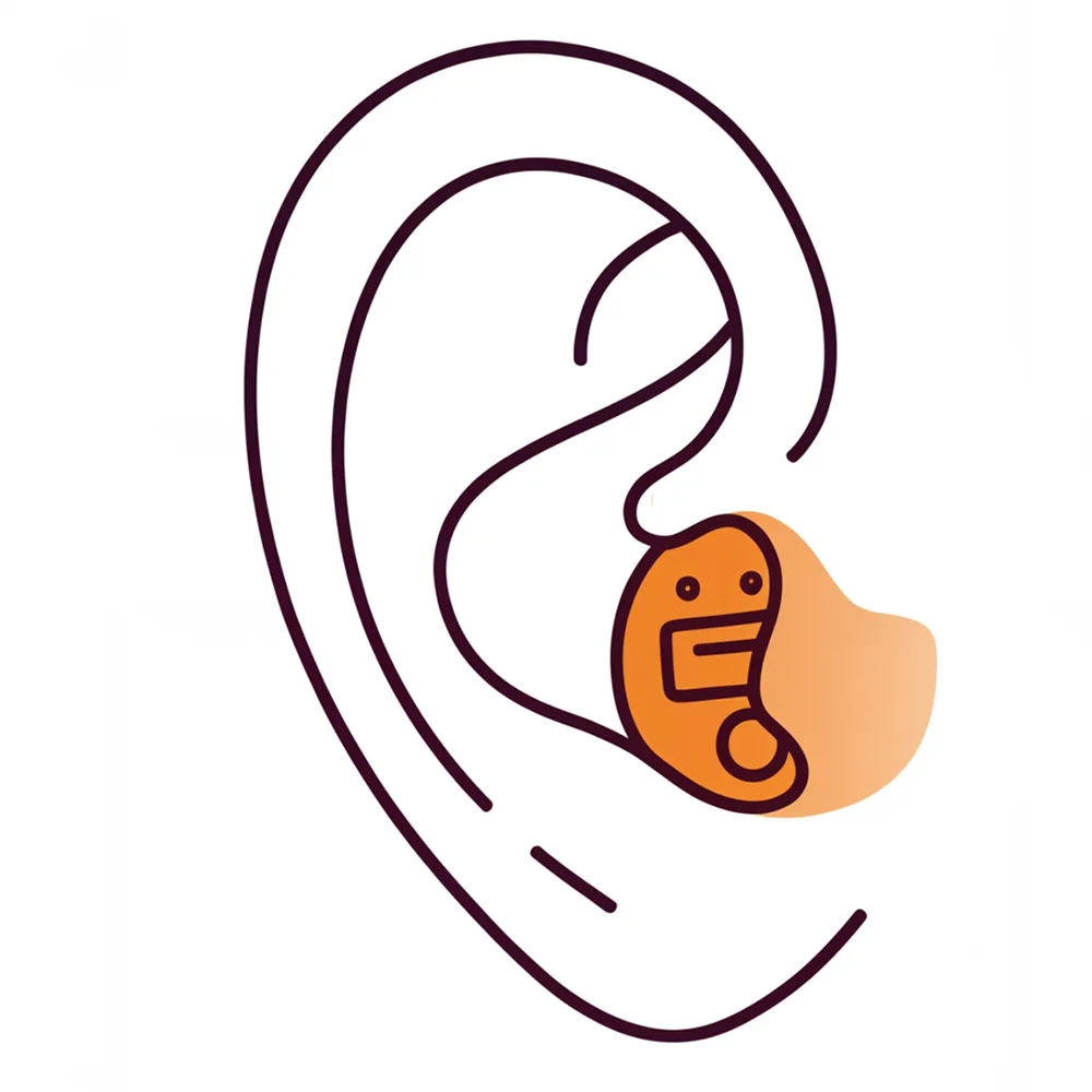 Close-up of a man's ear with a hearing aid partially visible inside.