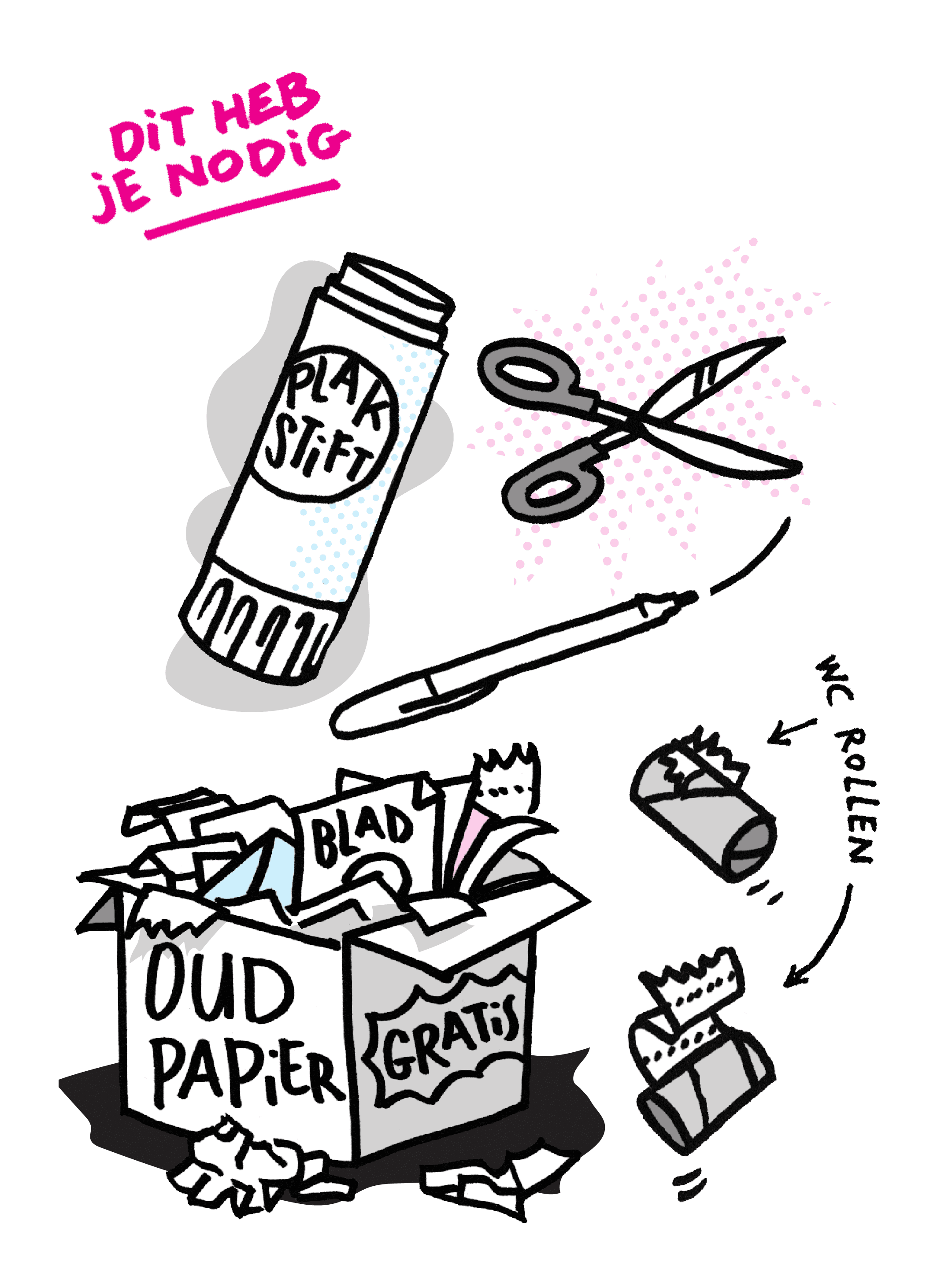 Gebruik oud papier een schaar en een plakstift