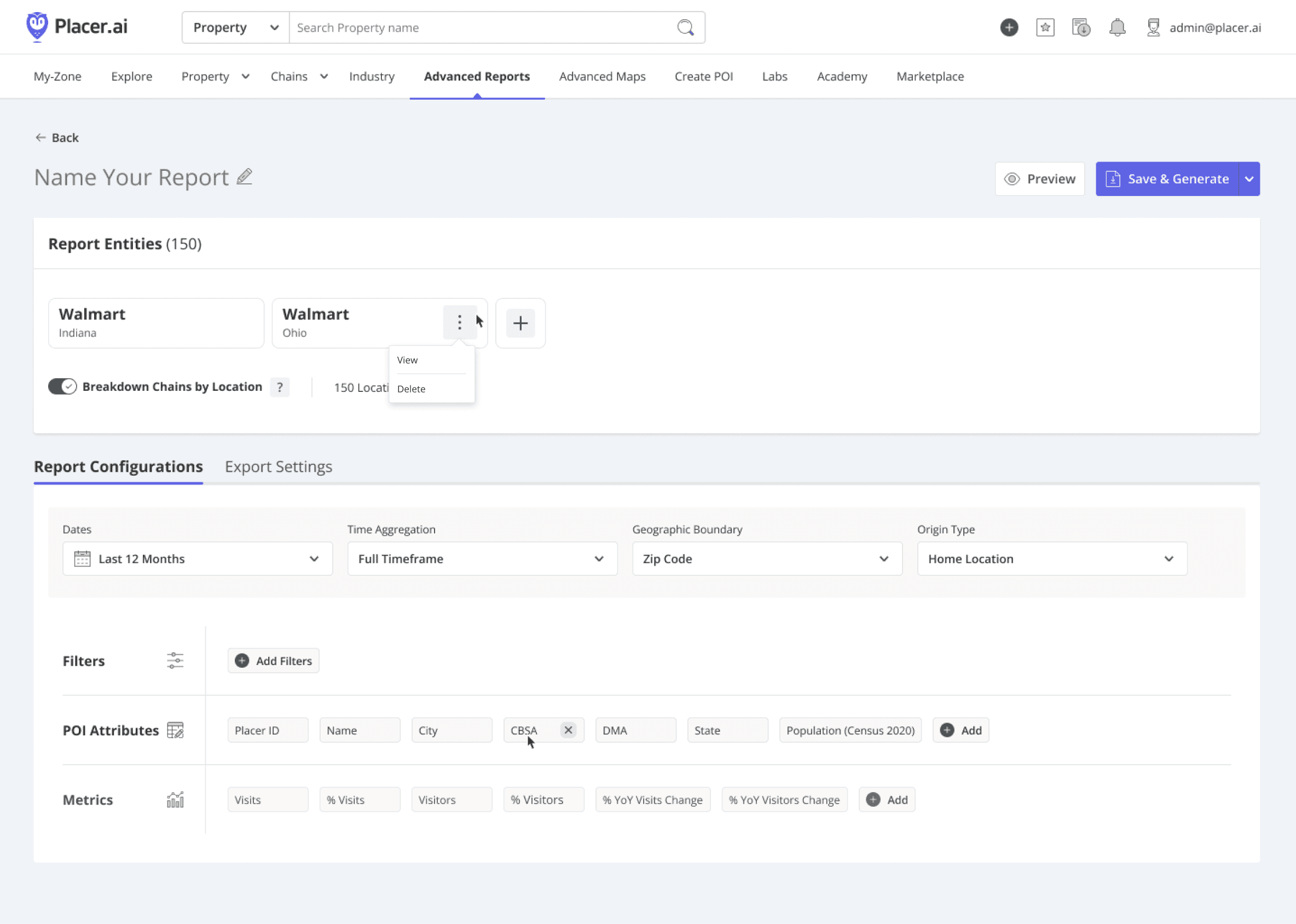 Step 4 in the flow - edit report configurations and export settings
