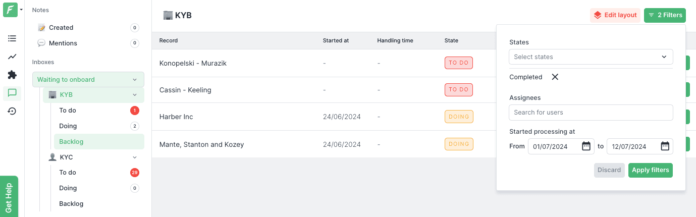 A screenshot from Forest Admin demo project presenting Inbox and its new features.