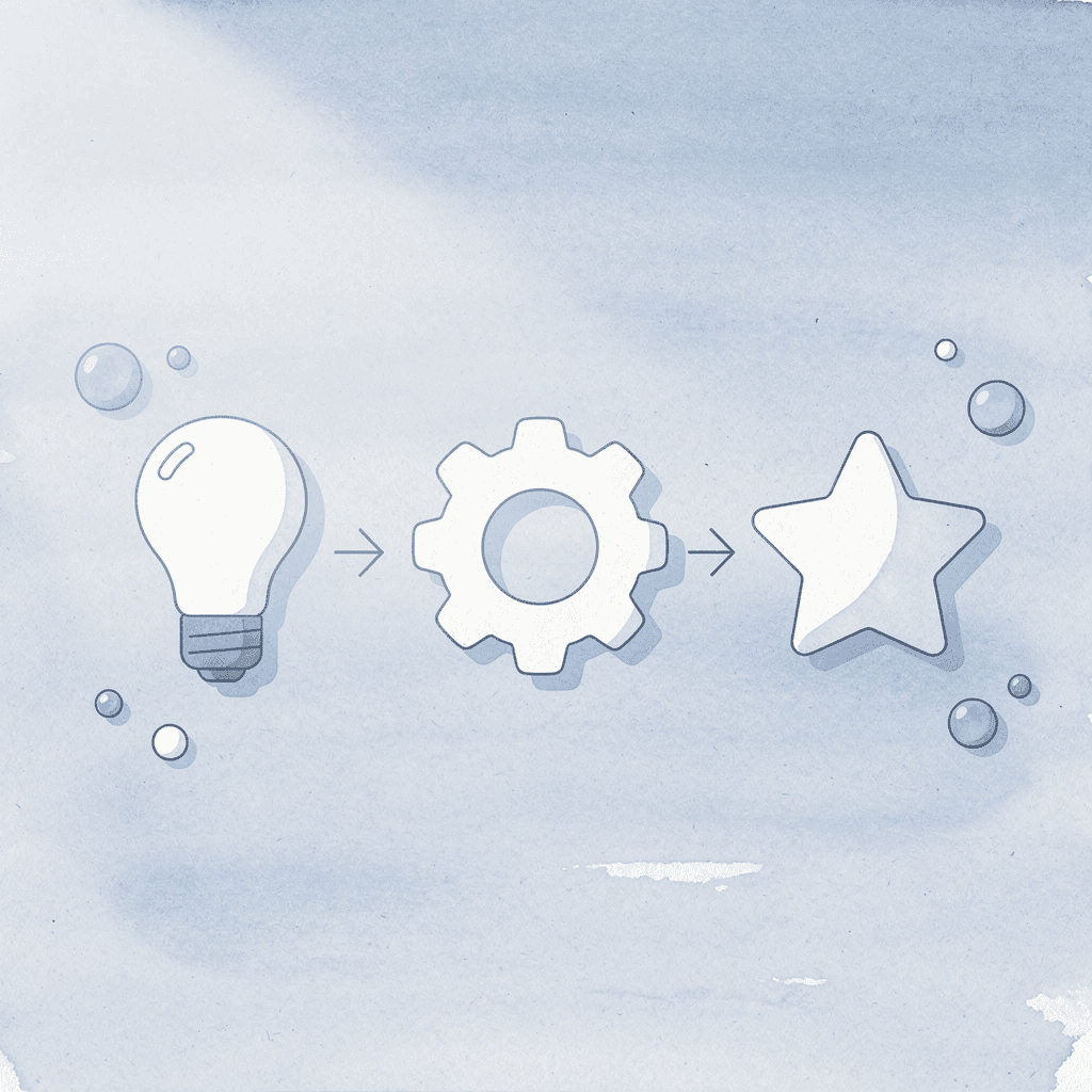 Three icons showing rules leading to screening leading to success