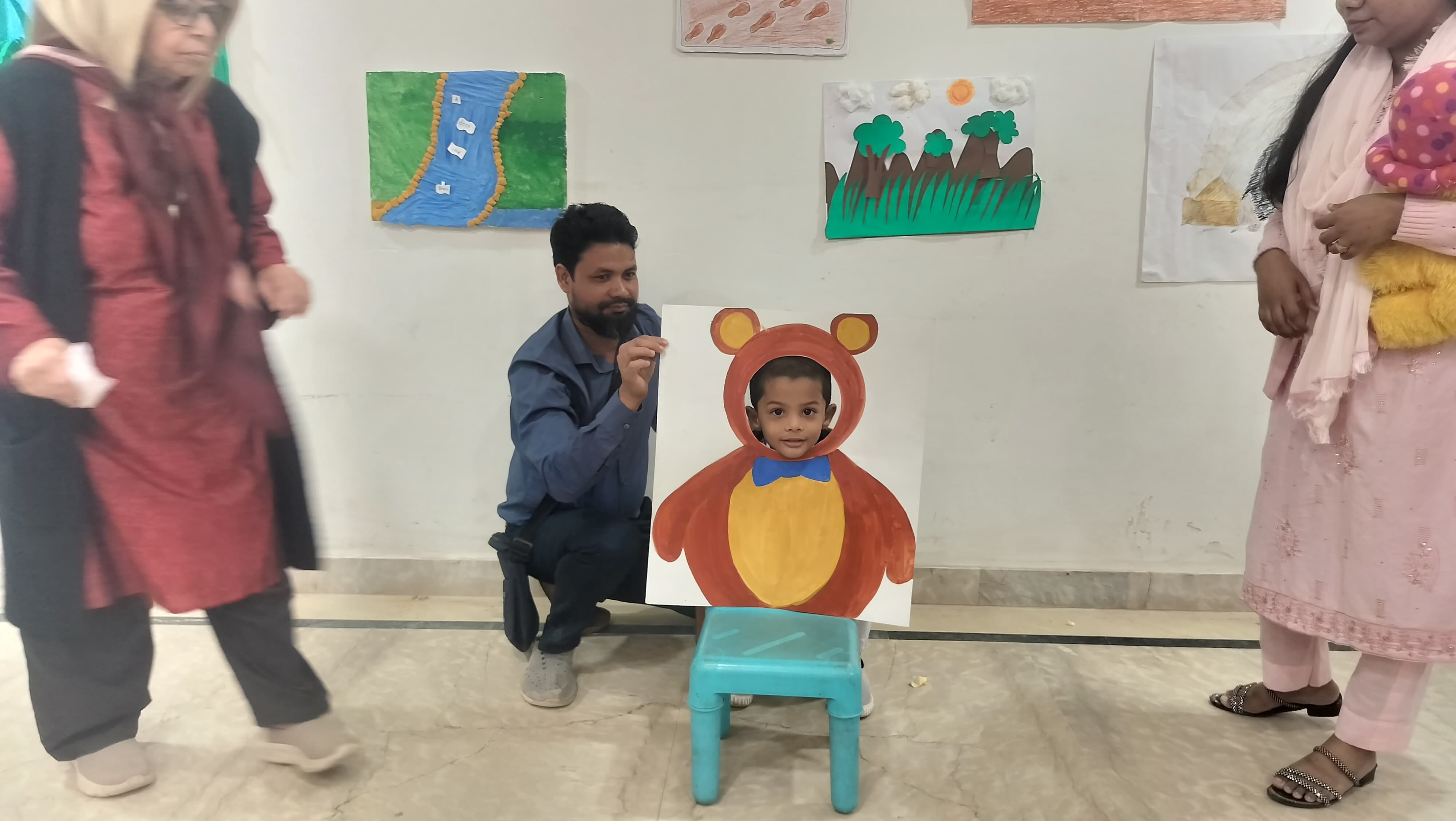 Student activity with cartoon character during a school event
