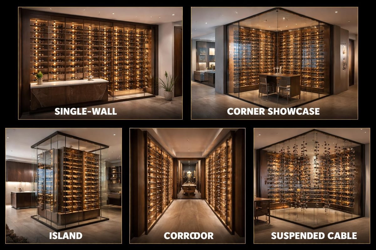 Glass wine wall layouts