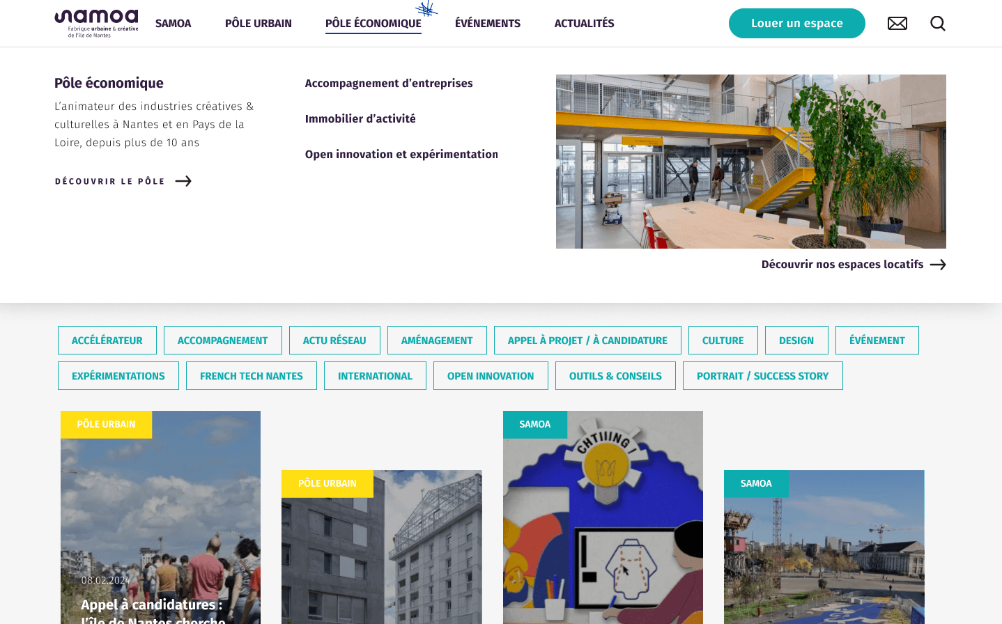 Une section d'actualités sur un site web, réalisée dans le cadre d'un projet d'ux/ui à nantes pour le compte de la Samoa