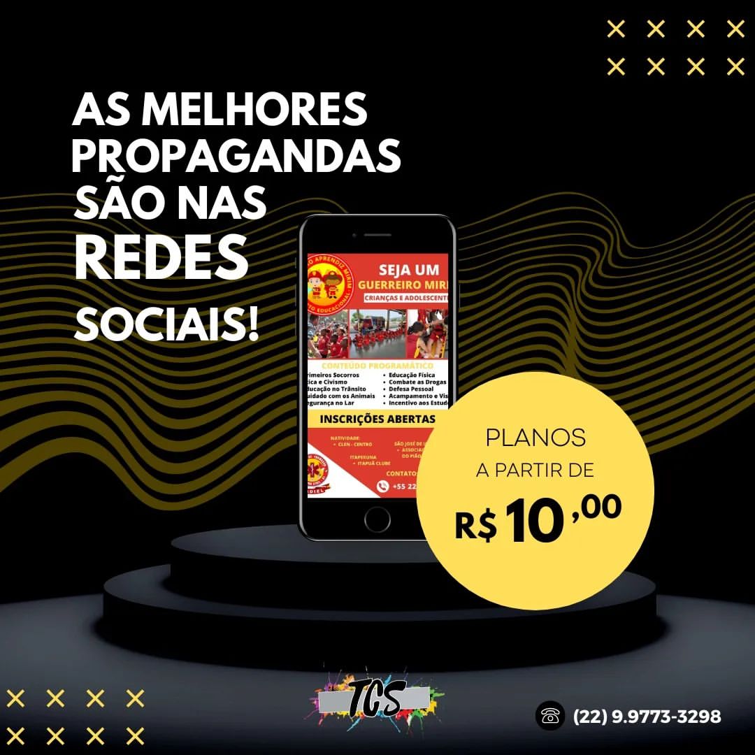 As melhores propagandas para redes sociais com a TCS Artes e Impressos! Planos acessíveis a partir de R$ 10,00 para criar anúncios atrativos e aumentar o alcance da sua marca. Gráfica e Design Criativo para campanhas digitais e conteúdo visual de qualidade. Marketing digital eficiente e acessível.