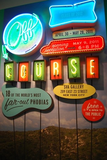 event announcement made with colorful neon and rounded pieces of hard material over a landscape image