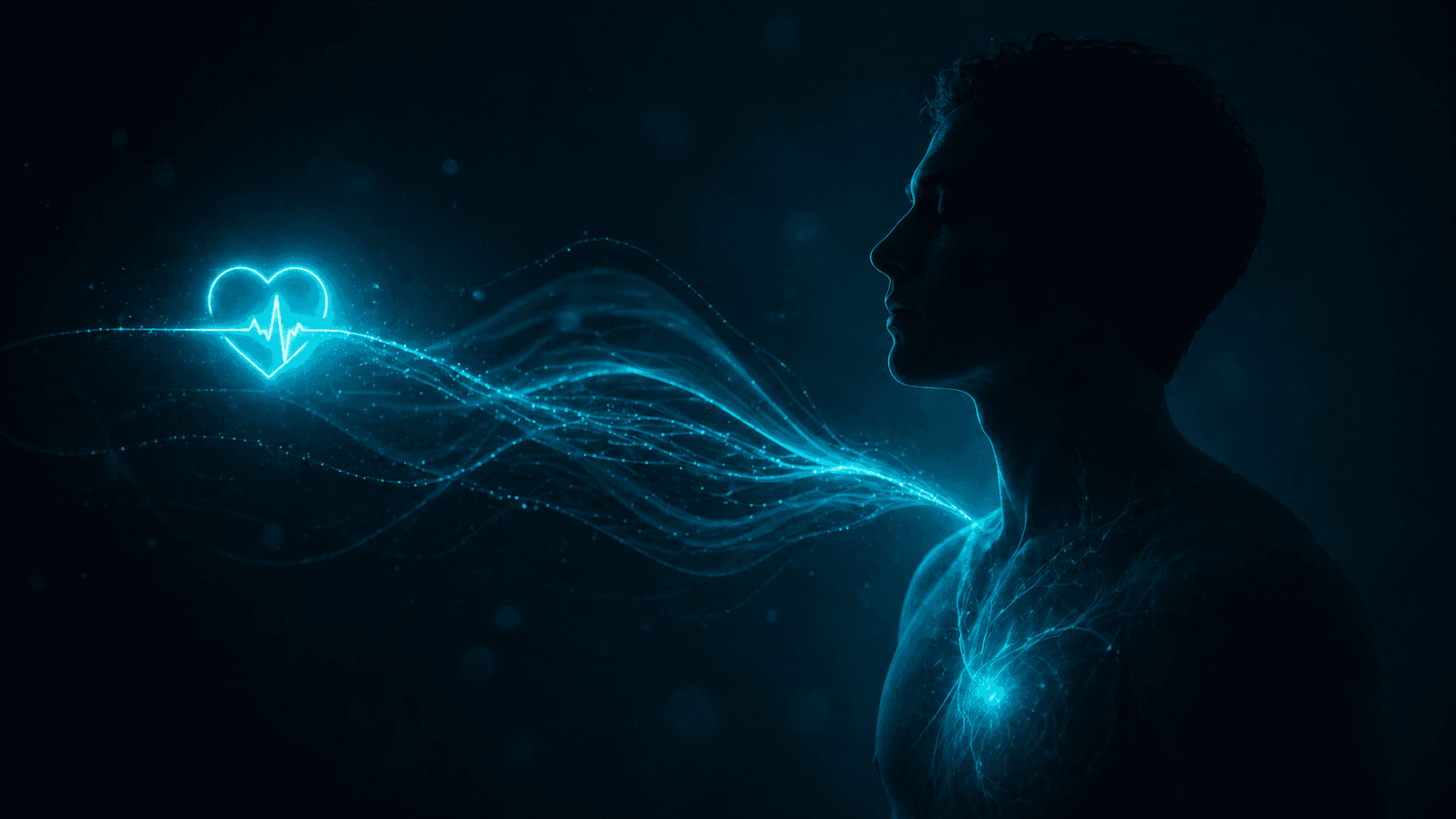 Stylized digital visualization focused on the heart and heartbeat motif.