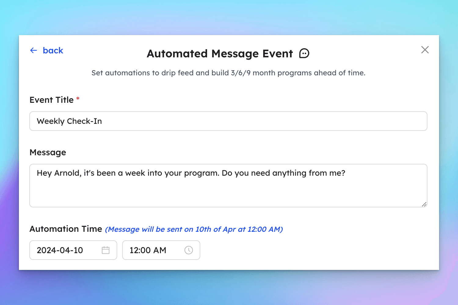 hubfit calendar automation - messages