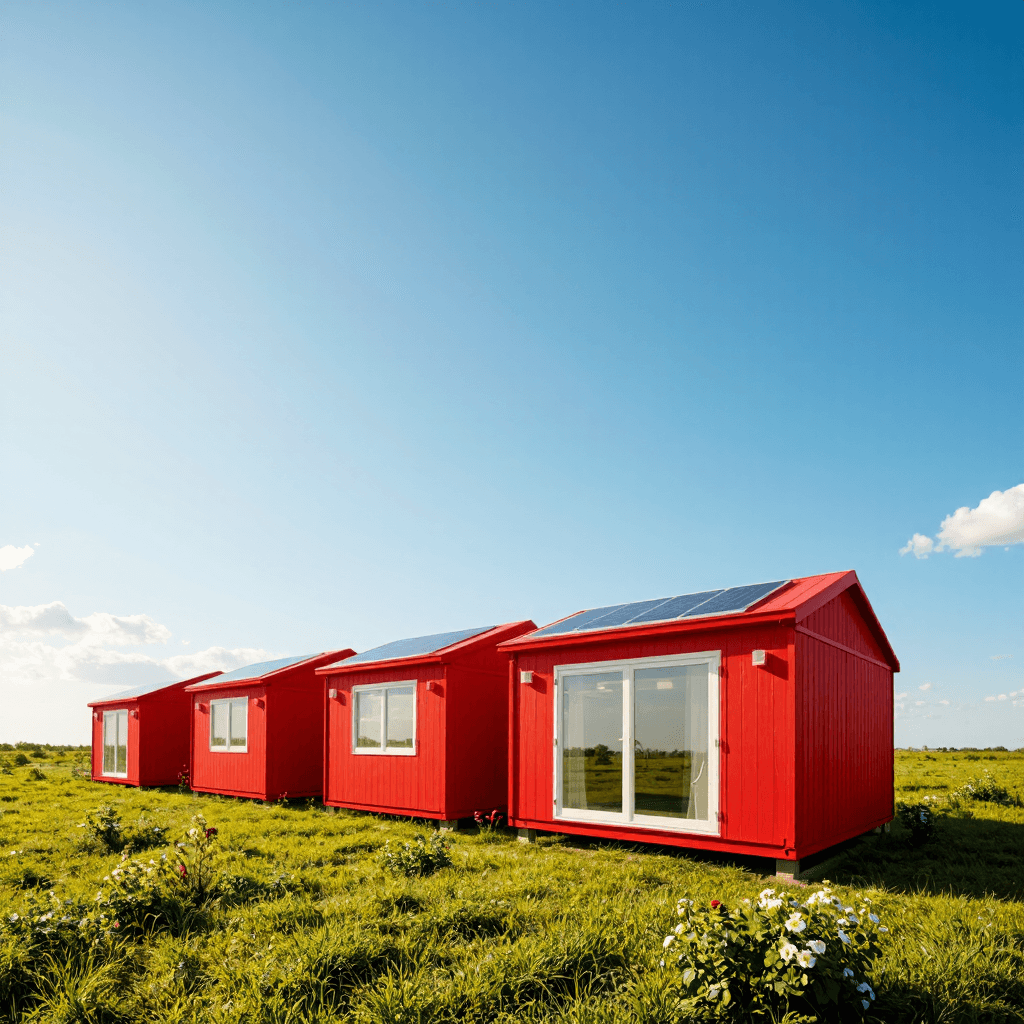 product photography of a modular housing unit with solar panels