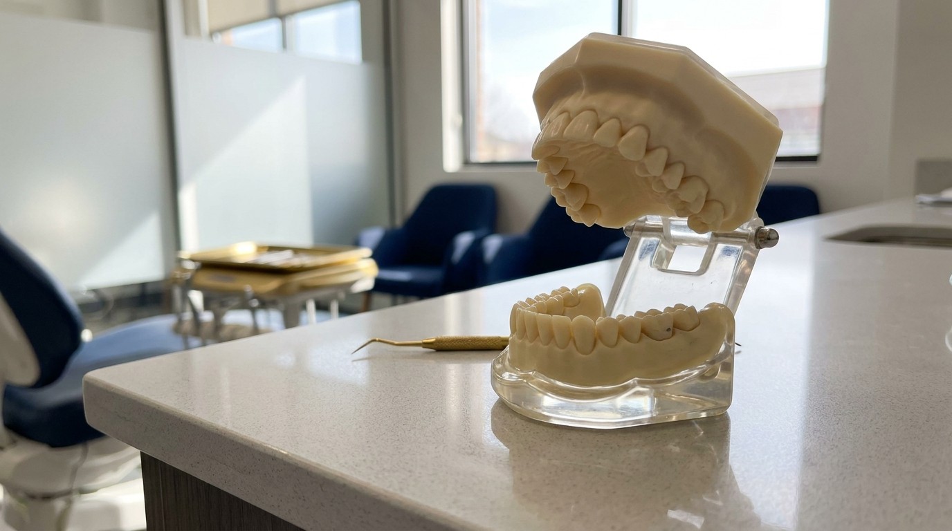 Dental model of the jaw and teeth used to explain the jaw joint