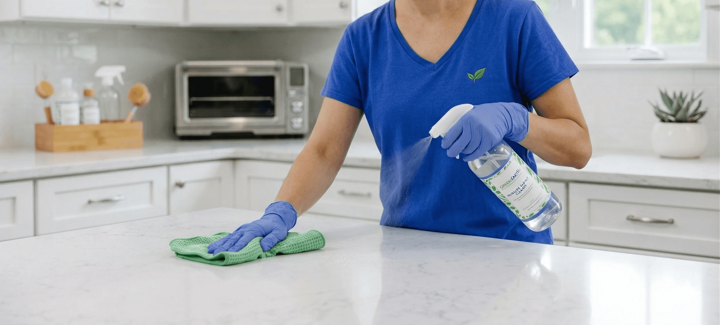 Cleaning counters for Arrow Home Solutions house cleaning services