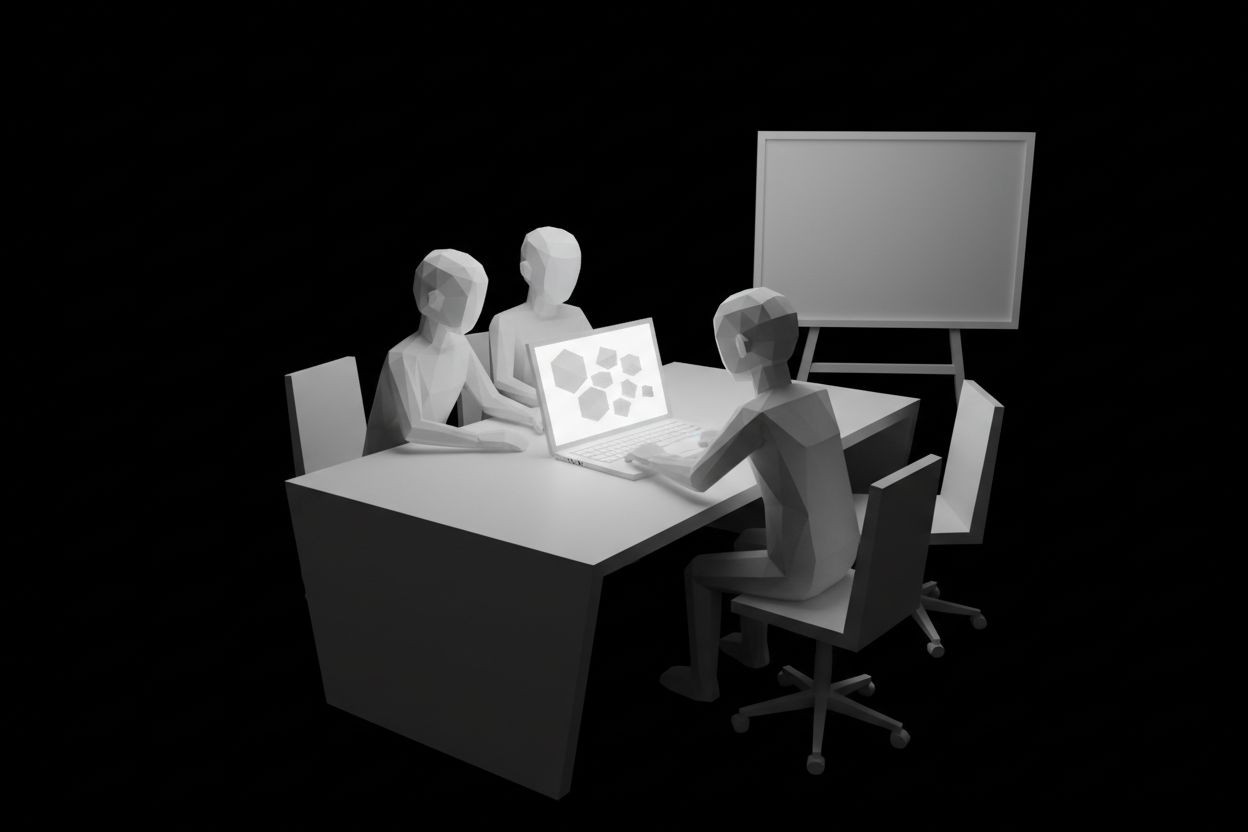A marketing team reviewing content ideas in a modern office