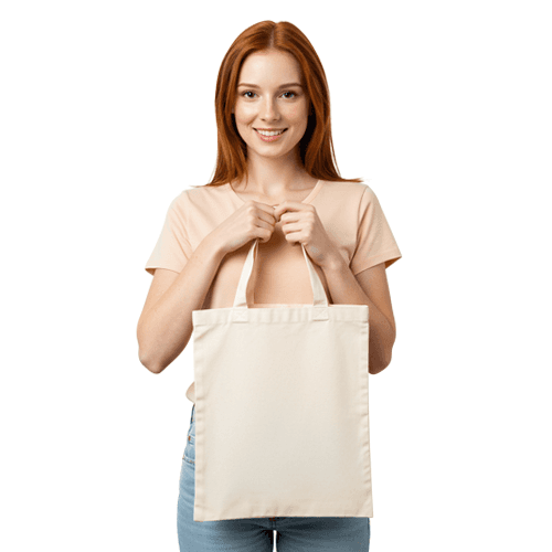 Femal model holding a tote bag mockup