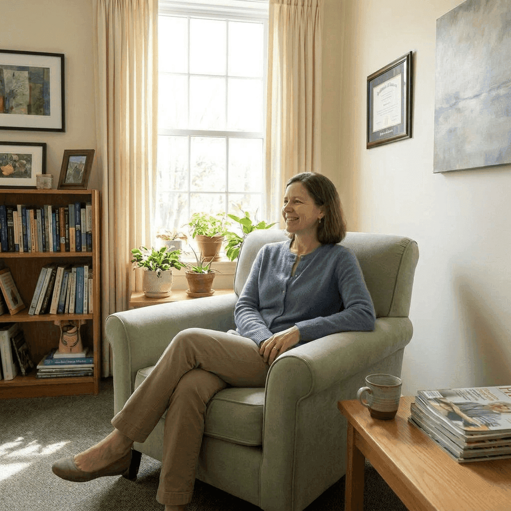 A patient waits at her gastroenterologist office.