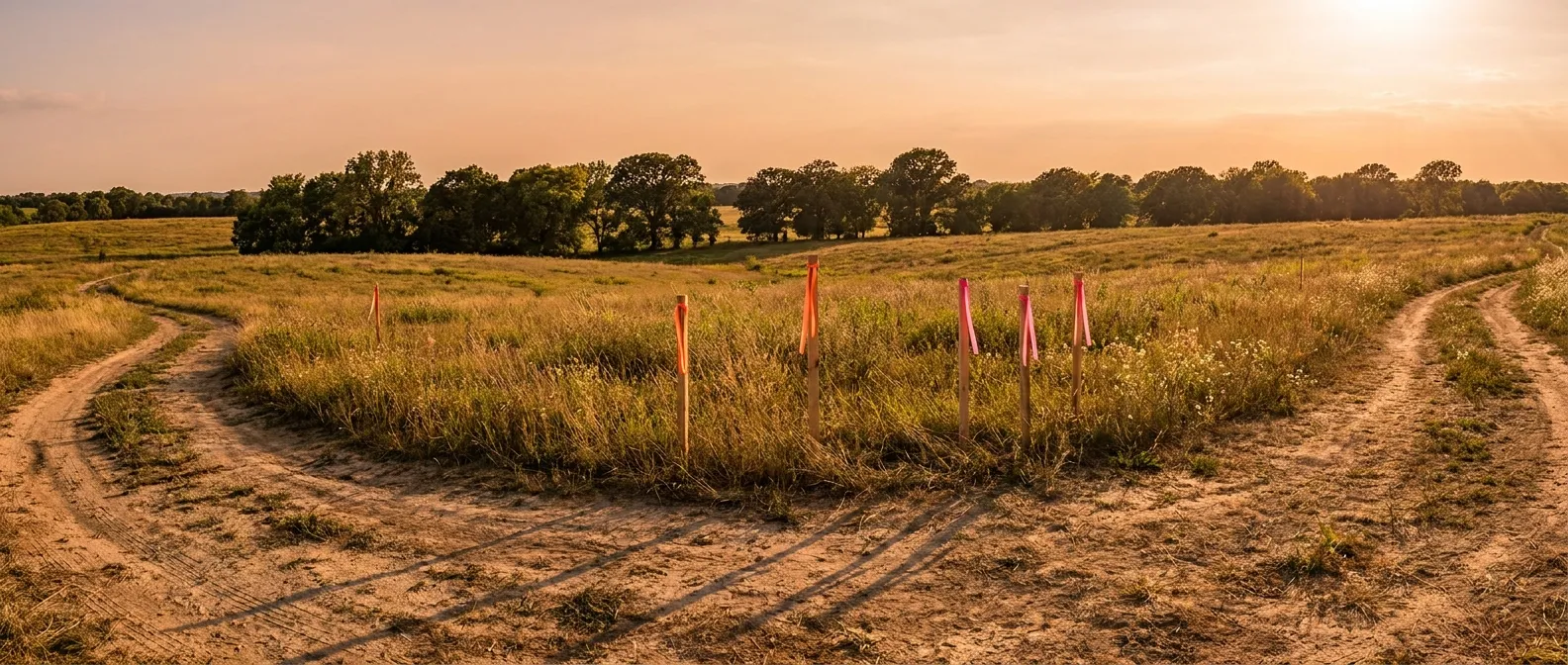 Open field at sunset with pathways, by RockN' Socials Digital Marketing Agency.