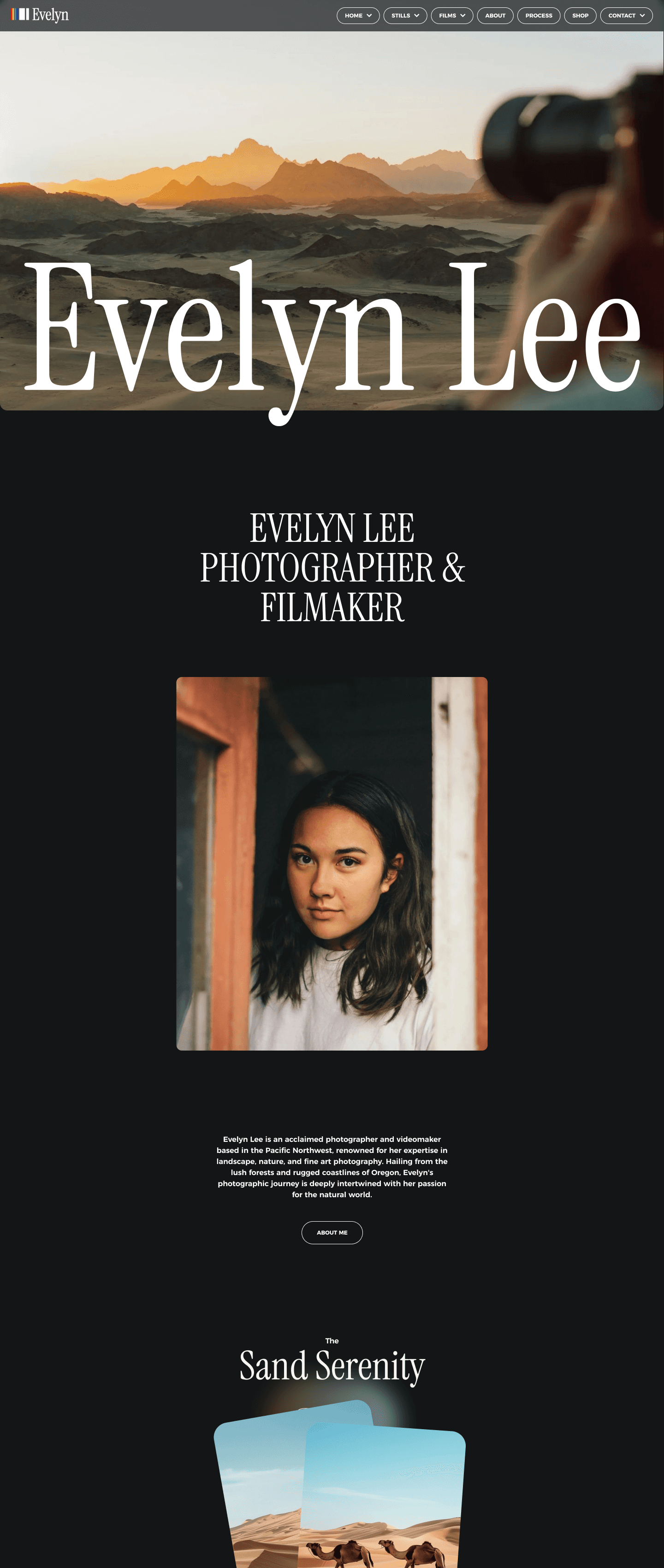 screenshot of evelyn photography webflow template