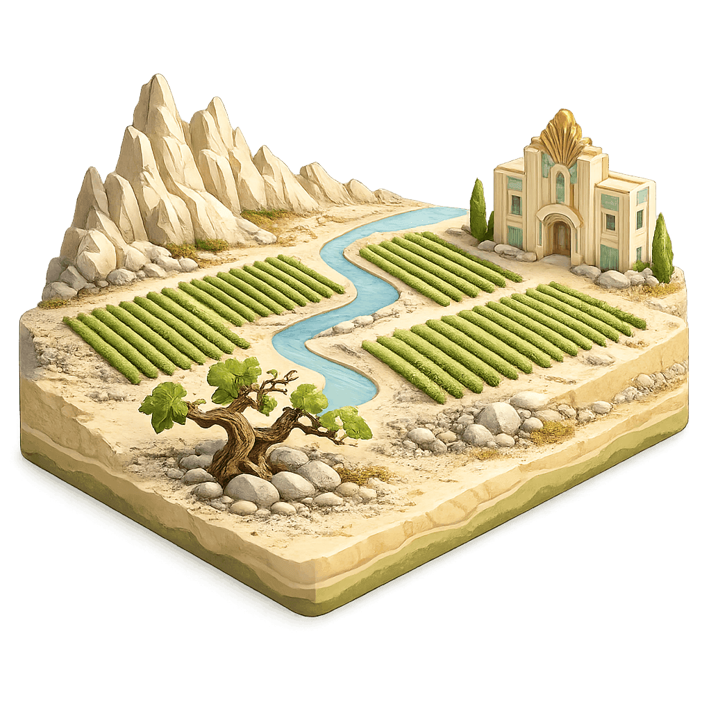 Artistic illustration of the Hawke's Bay wine region.