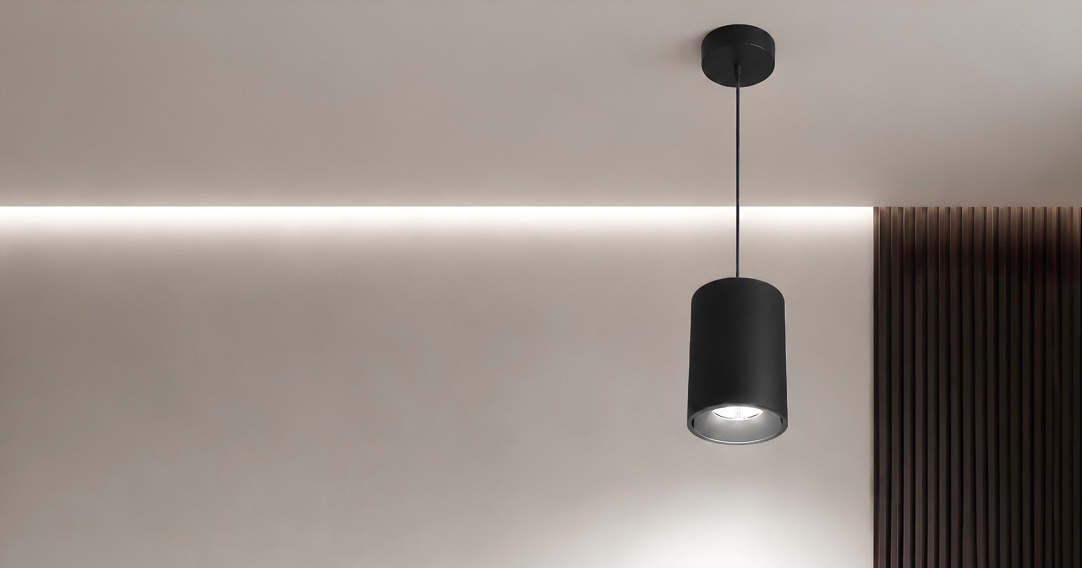 Czarna zwieszana oprawa sufitowa LED Stellar beta R3 o cylindrycznej formie z diodą COB Bridgelux