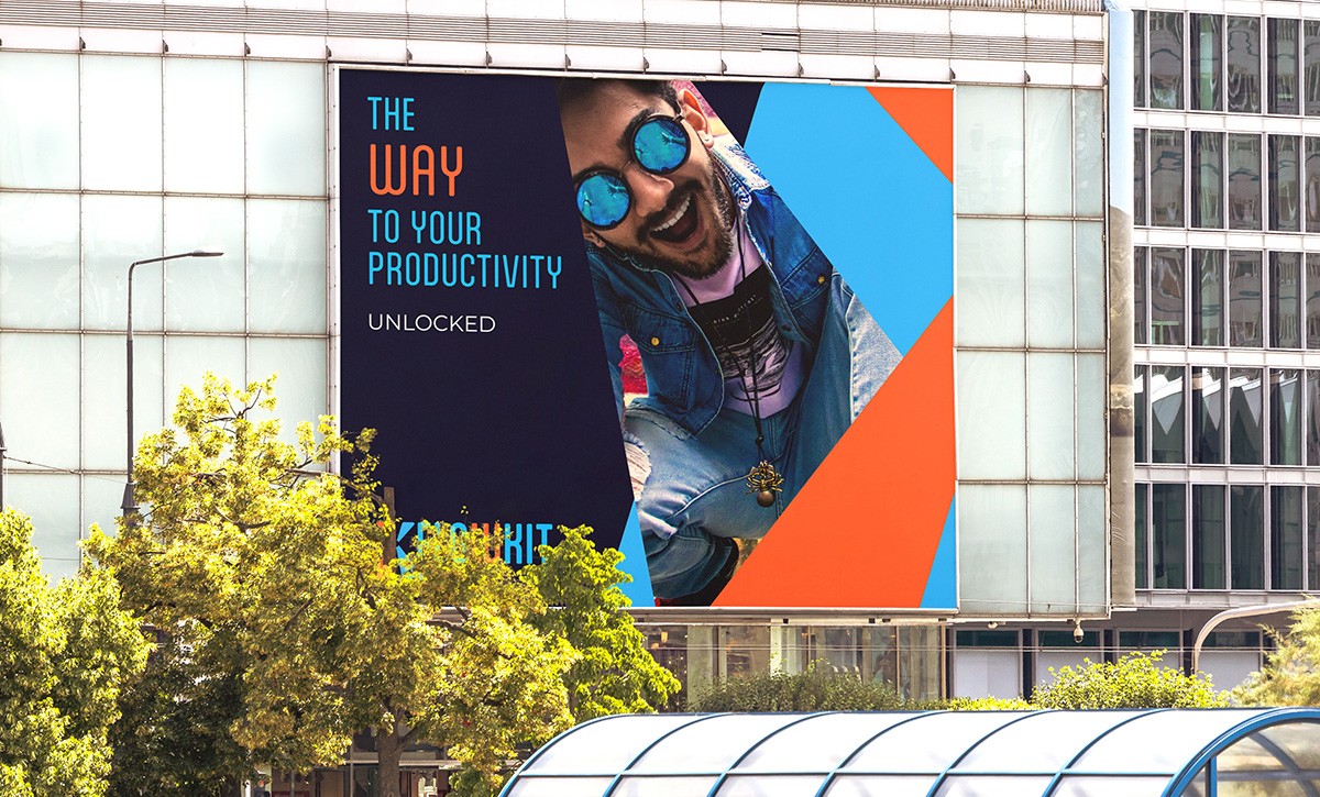 Flowkit promotion outdoor banner on a building 