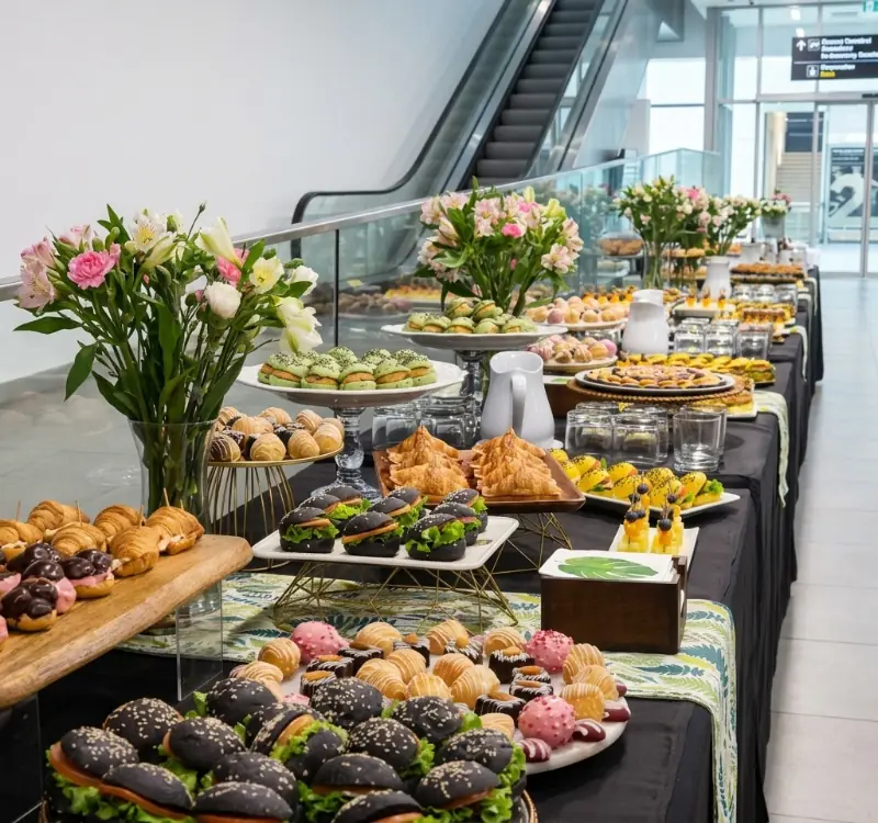 Servicio de Coffee Break Económico para empresas en Santiago: bocados dulces y salados listos para servir.
