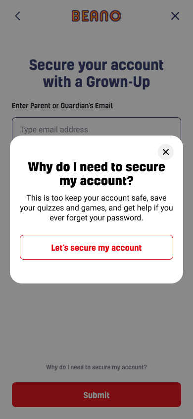 Parent Guardian Email Pop Up