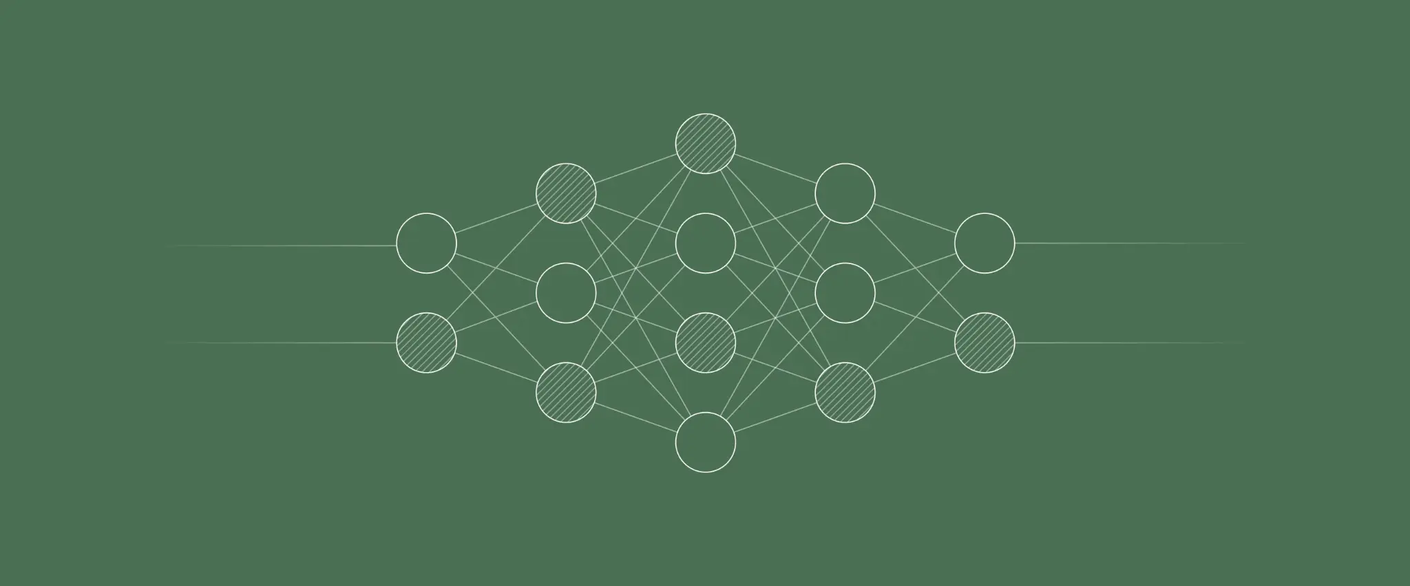Neural network diagram with striped and empty nodes