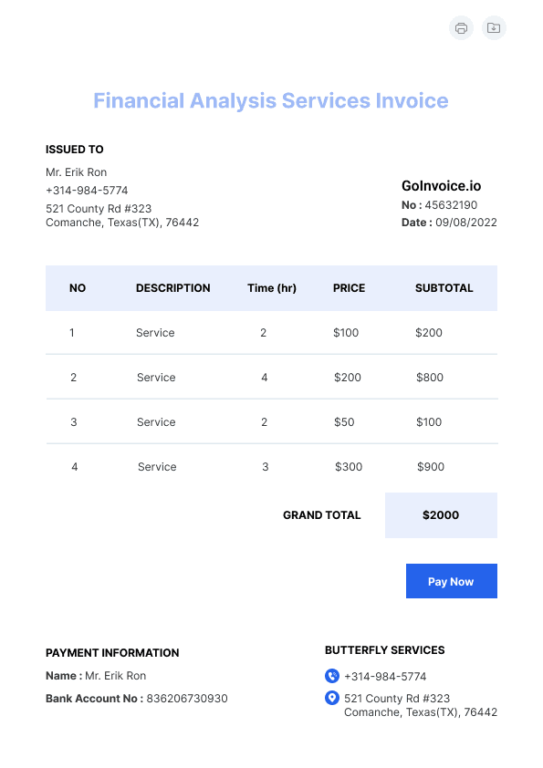 Financial Analysis Services Invoice 