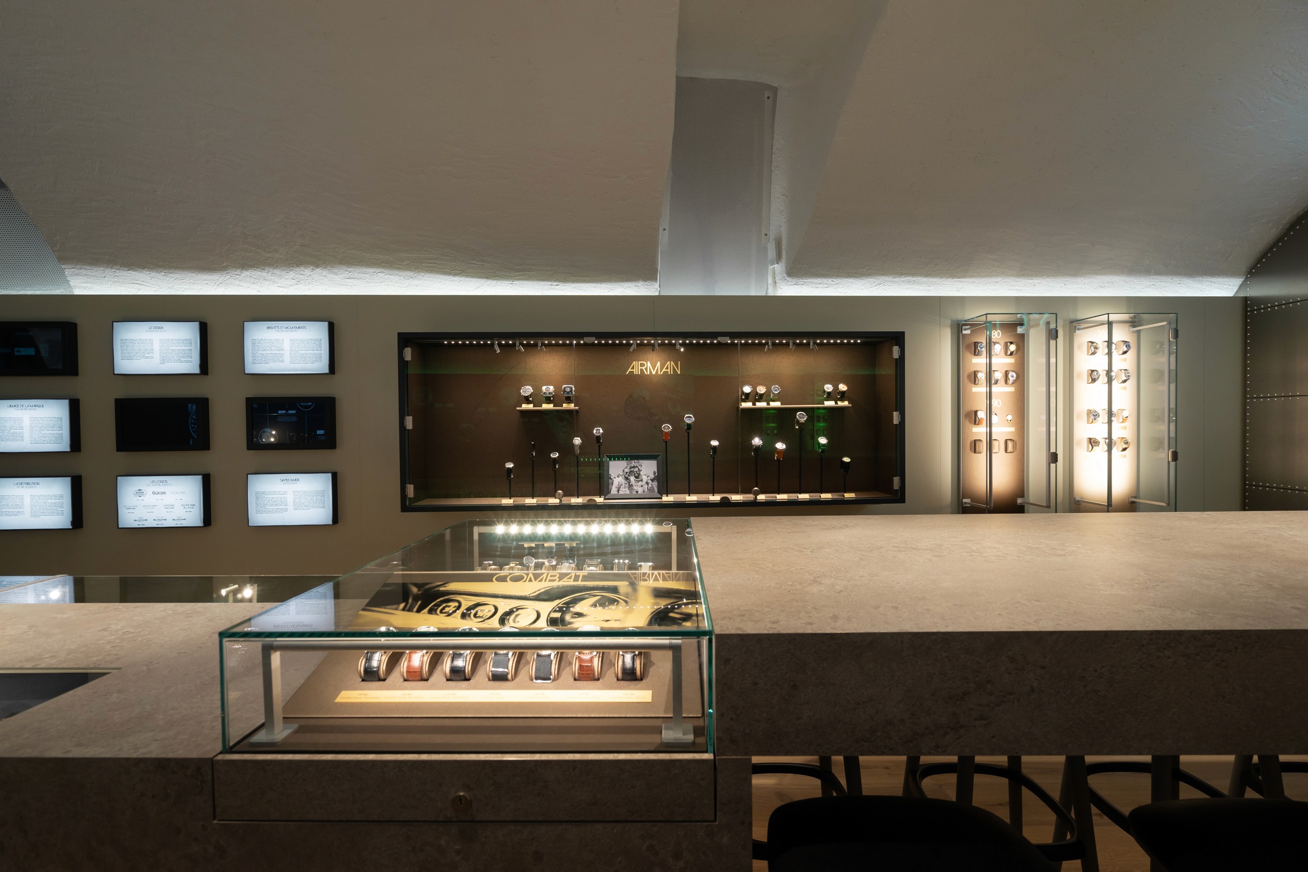 Showcase design and watches collection  for Museum Glycine Watches design Concept in Biel Switzerland 