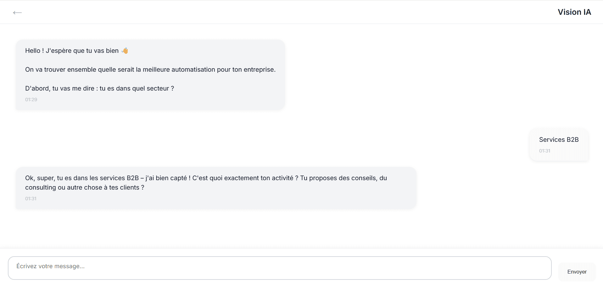 Illustration du chatbot Vision IA qui guide les entreprises vers la bonne automatisation.