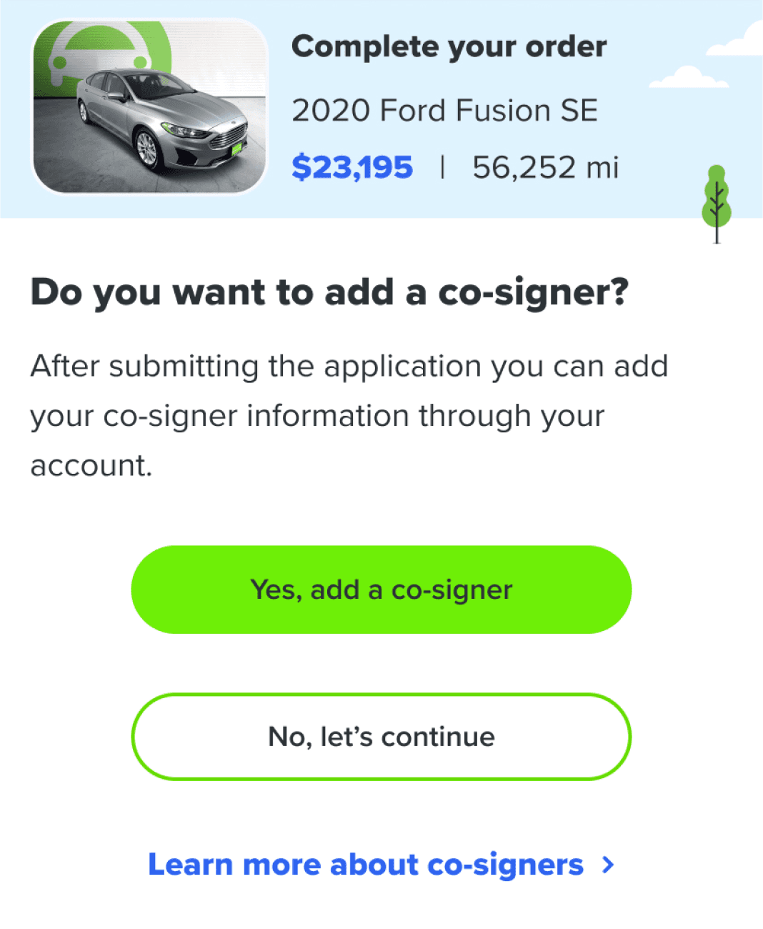 Checkout flow - add a co-signer opt-in/out