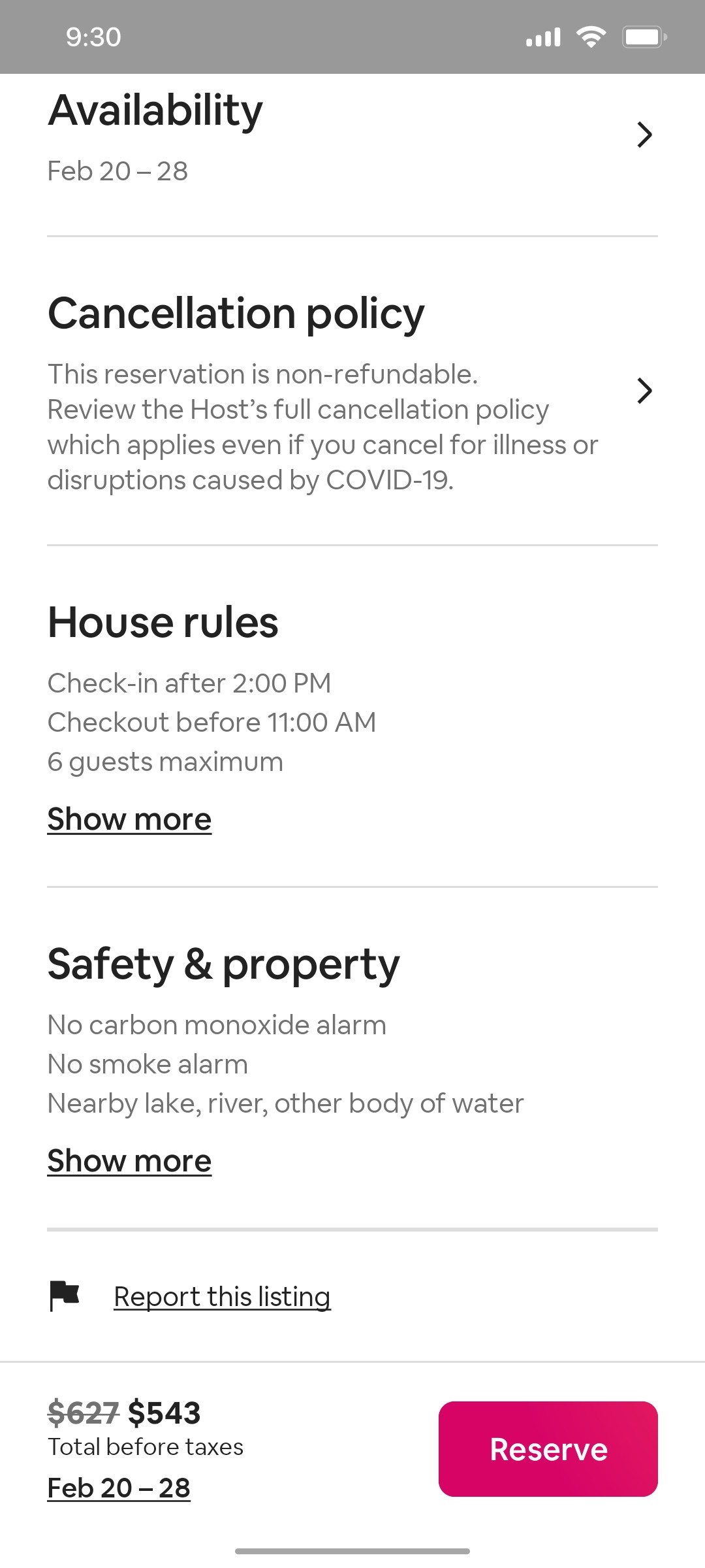 Airbnb Stay cancelation details screen