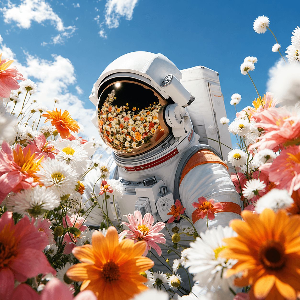 unamas.io - astronaut with sky and flowers