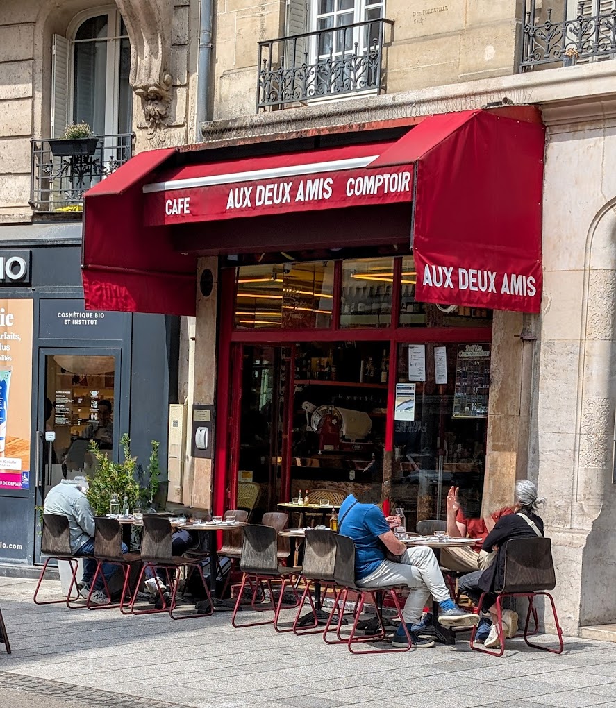 Patio of Aux Deux Amis in Paris.