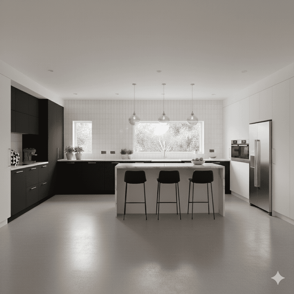 Modern bathroom featuring wooden cabinetry, a bathtub, a sleek sink, and natural light from a window.