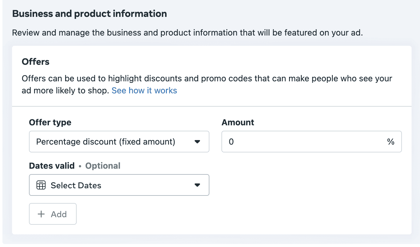 Adding a discount in Meta Ads Manager