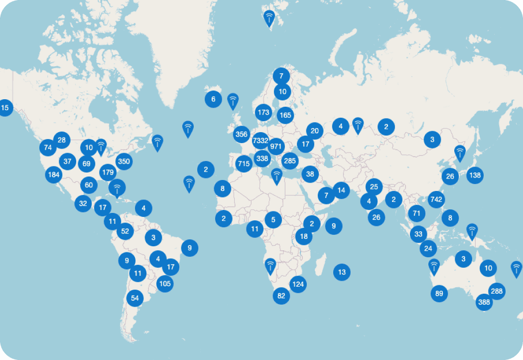 Global coverage map of The Things Network