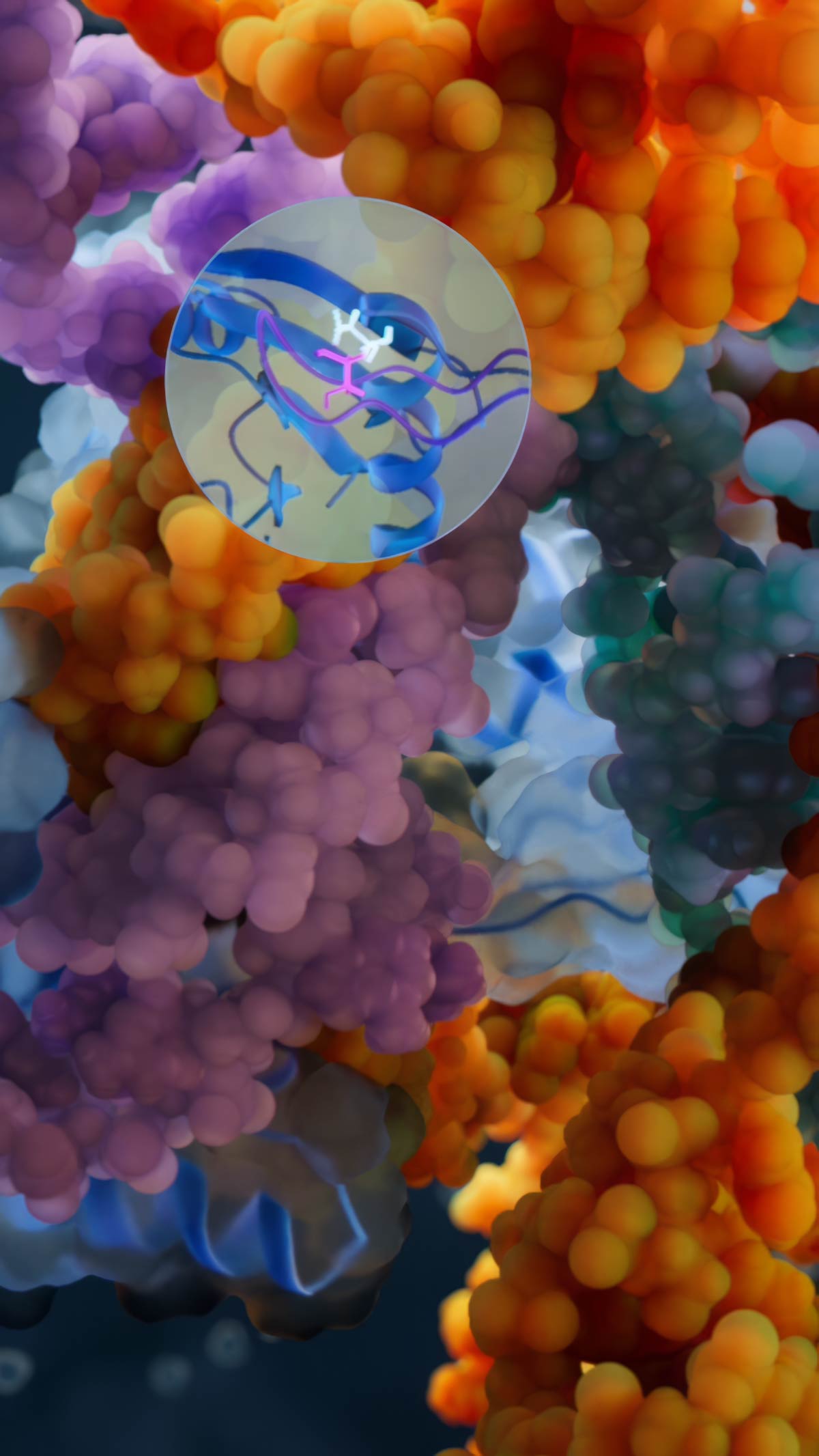 Transposases active site shown as ribbons inside the molecular complex
