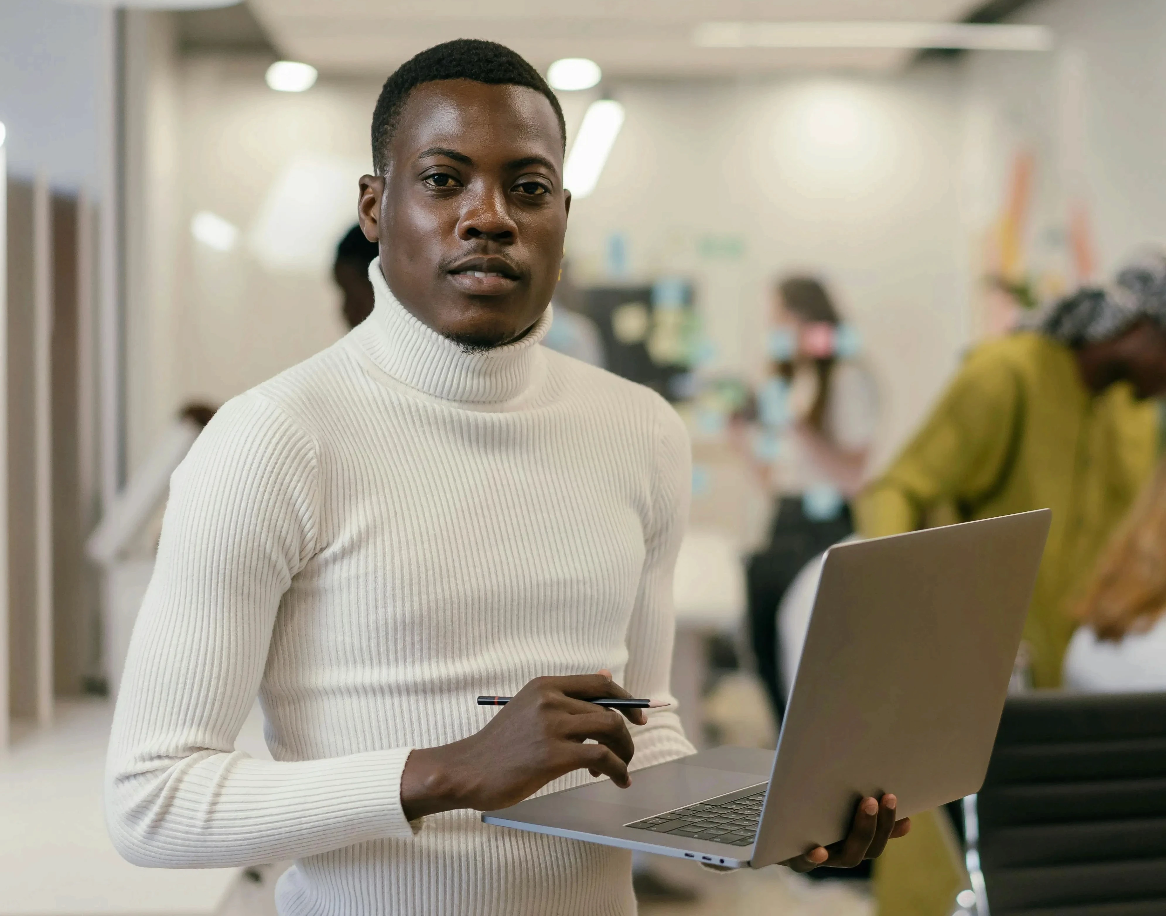 Expat professional working confidently in an international office environment in Germany