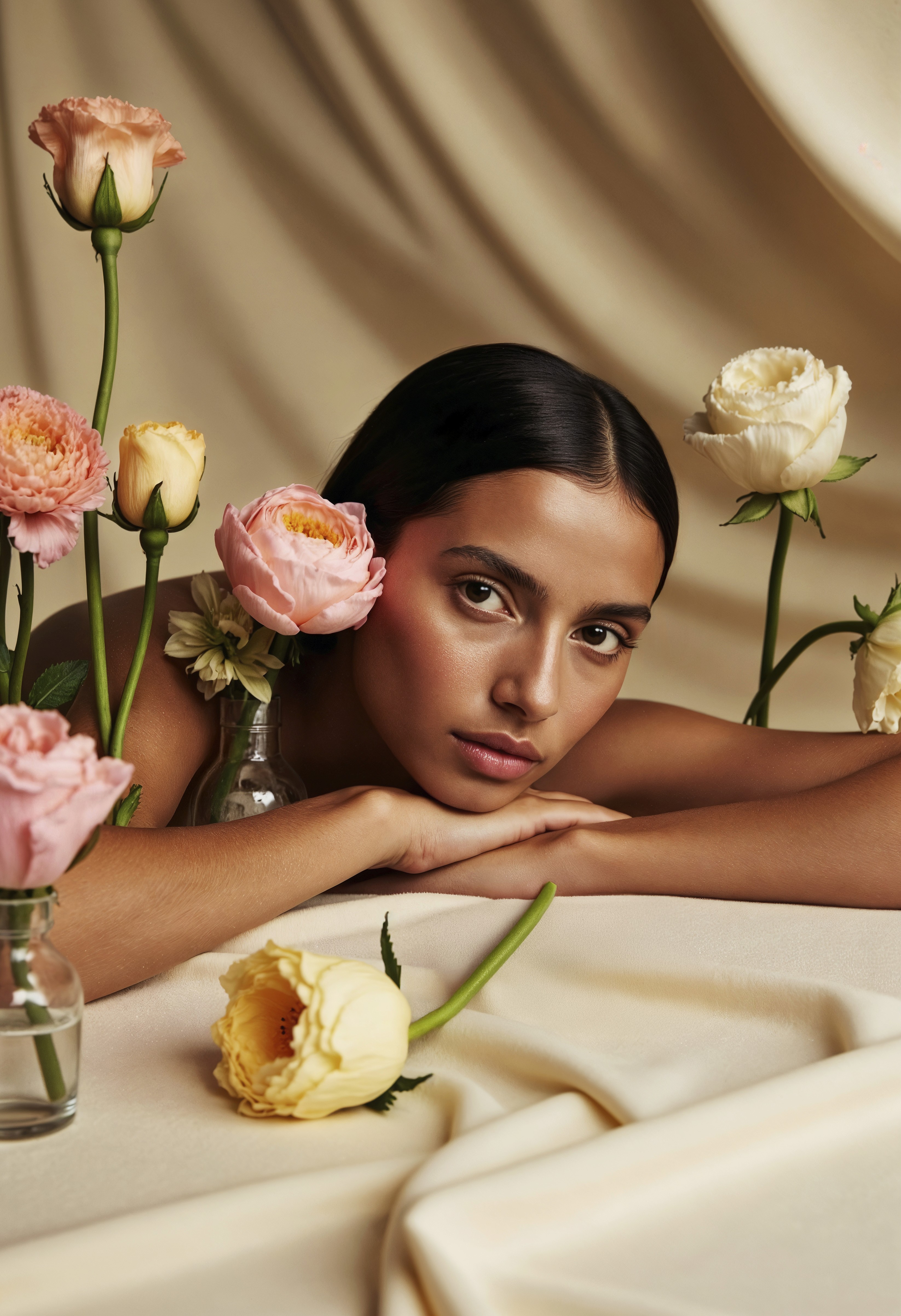 beautiful makup brown hair model