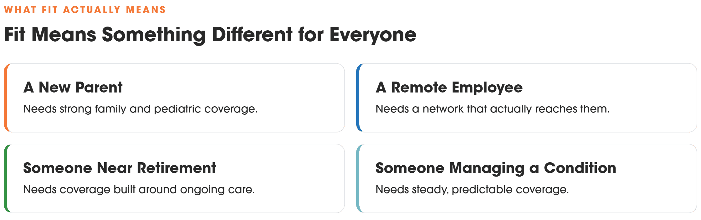 Fit means something different for everyone: a new parent, a remote employee, someone near retirement, someone managing a condition