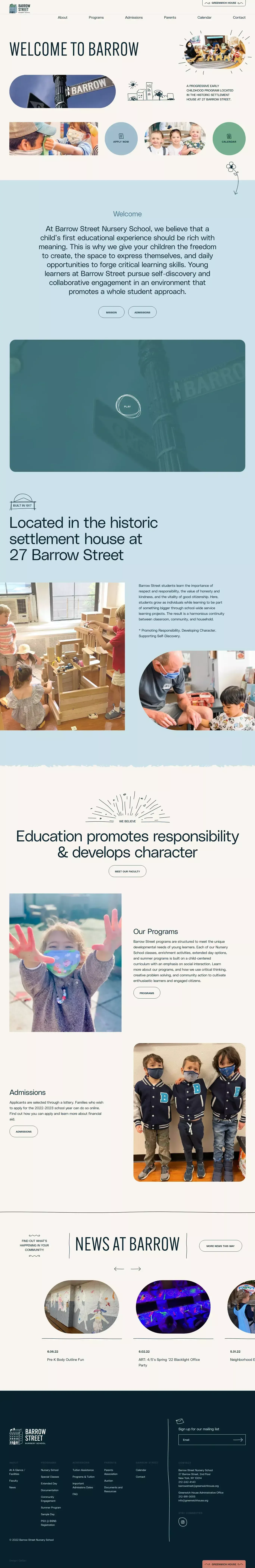 Barrow Street Nursery School landing page screenshot showcasing Education and Local Business design