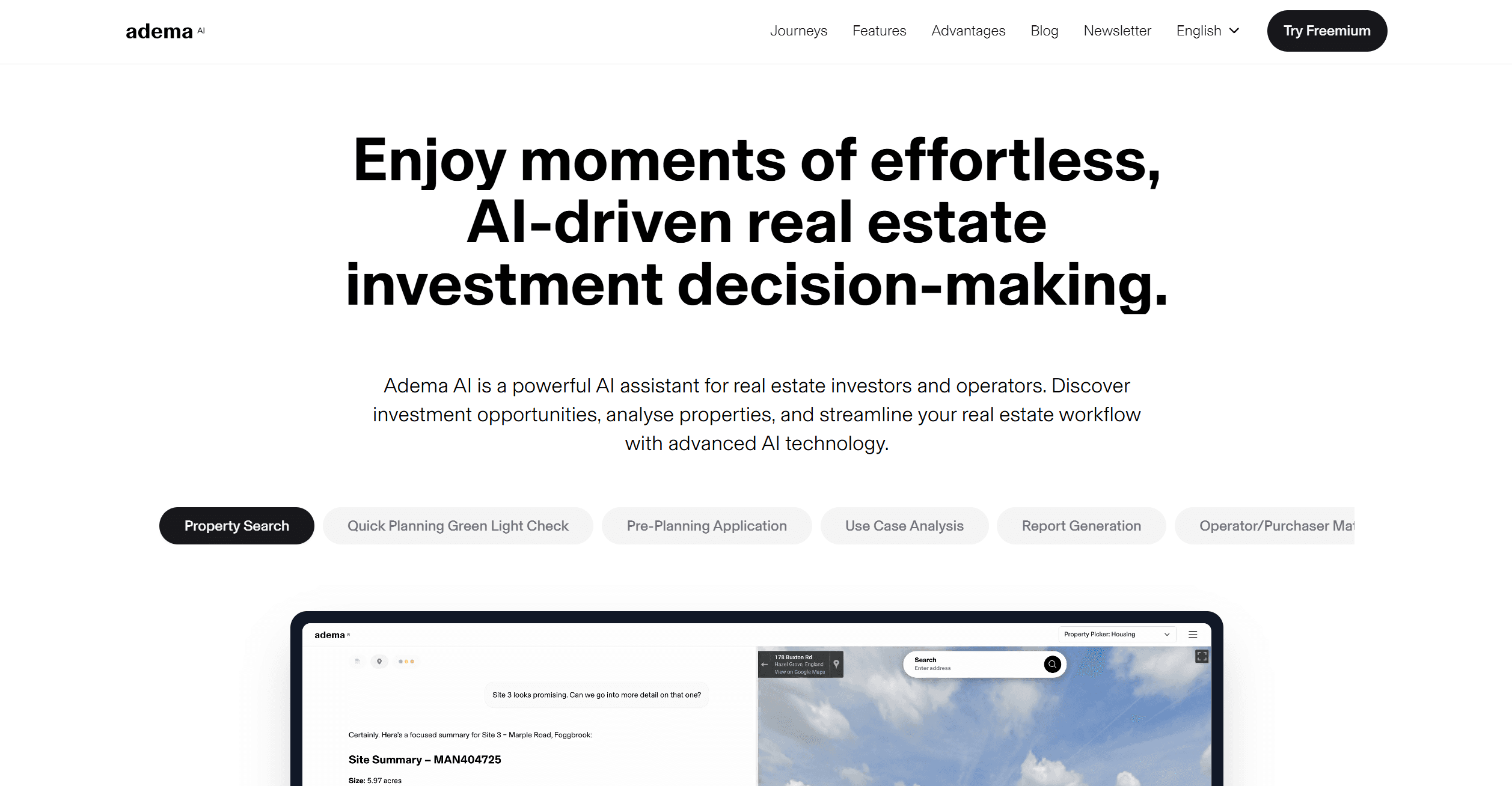 Adema AI Homepage - propertyaitools.com - real estate ai