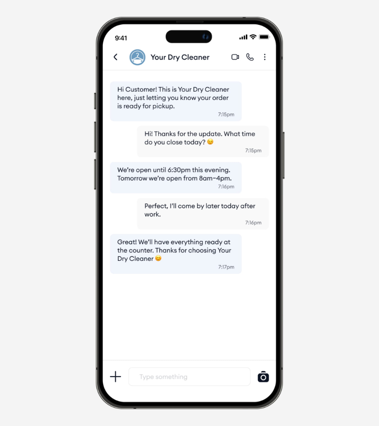SMS Conversation with Dry Cleaner
