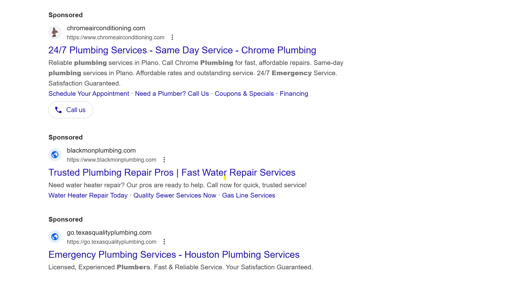 emergency plumbing repair google ads