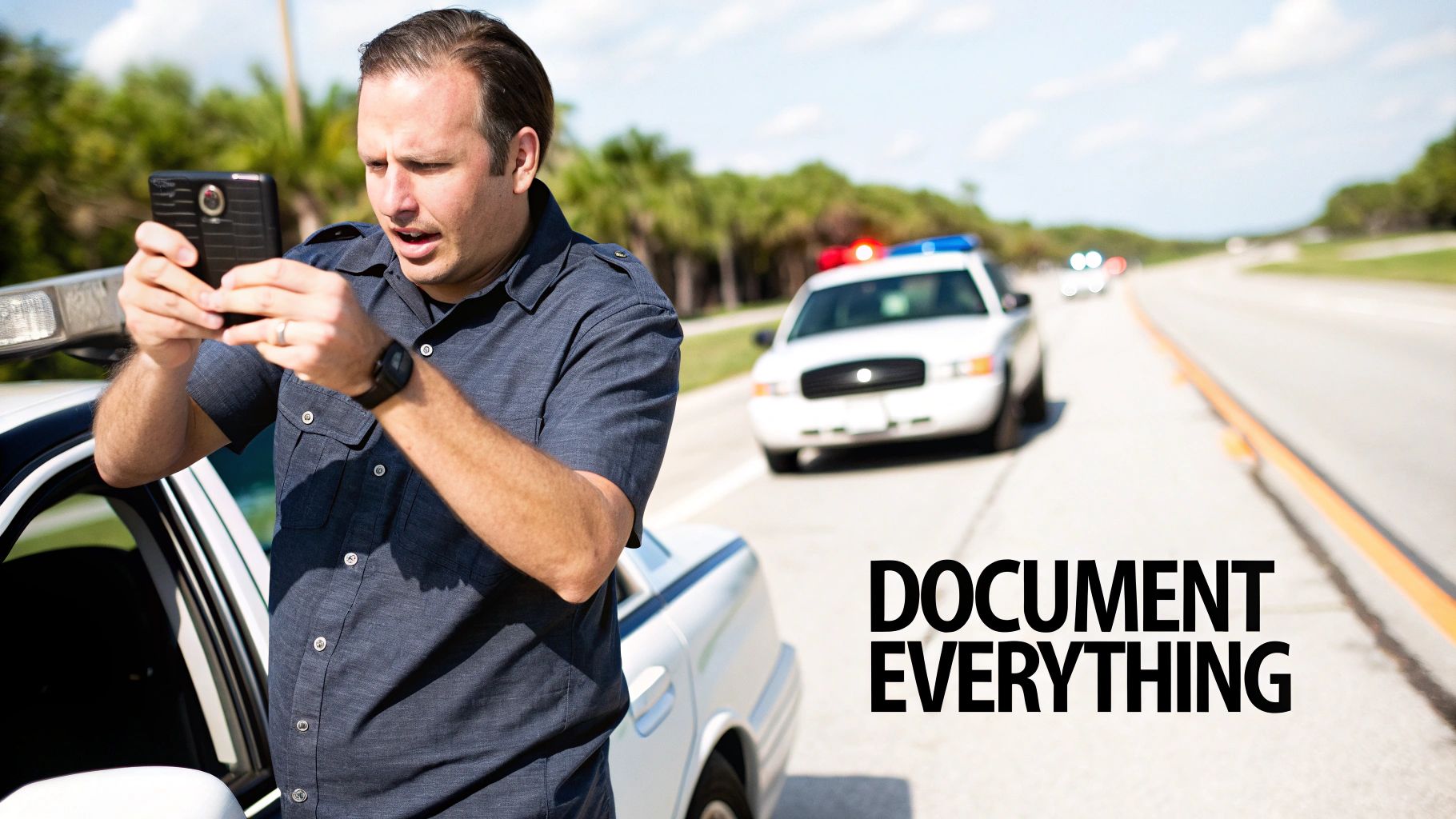 An attorney reviewing a traffic citation in a professional office setting.