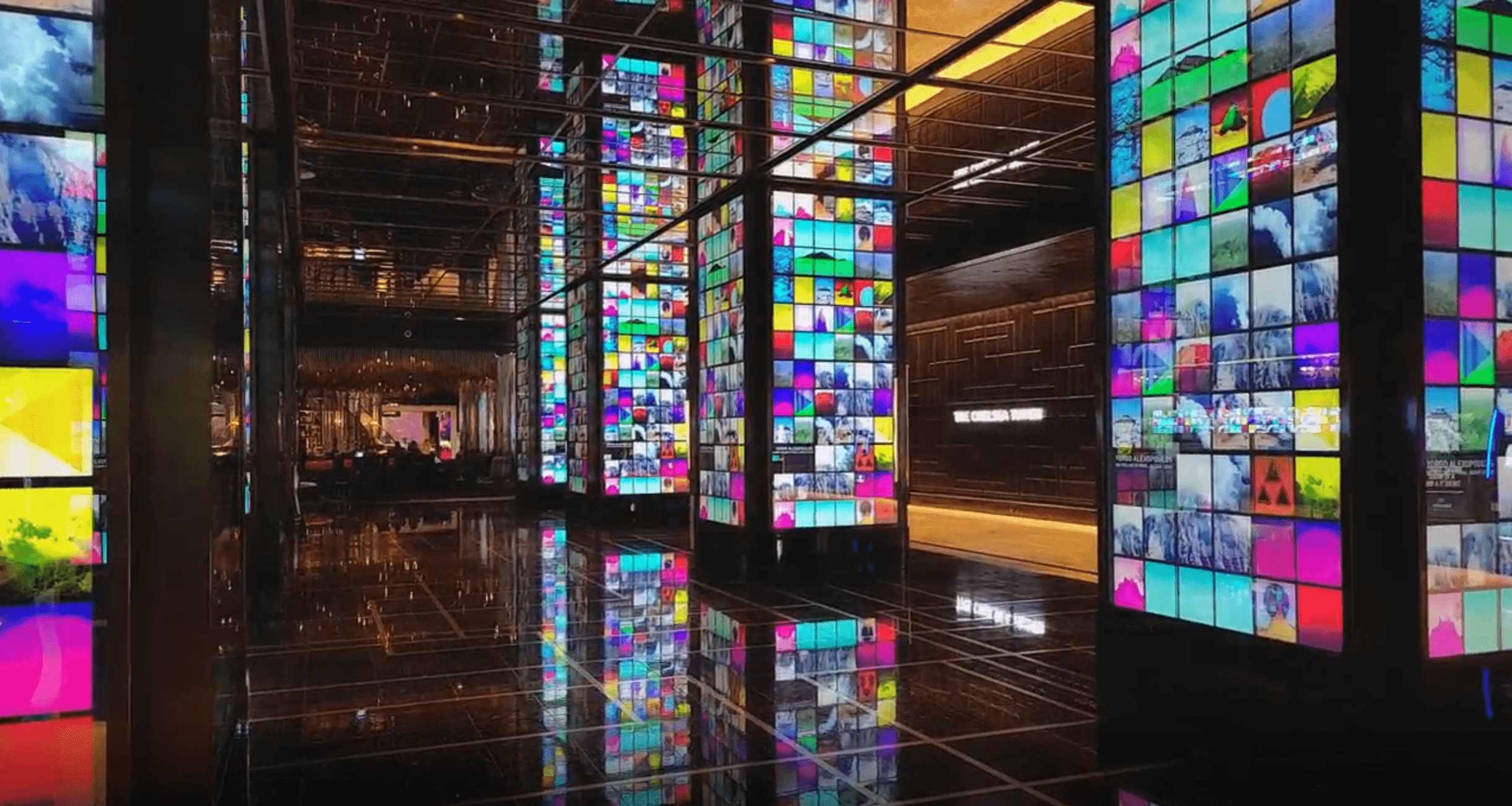 An image of bringhty coloured screens in the Cosmopolitan in Las Vegas