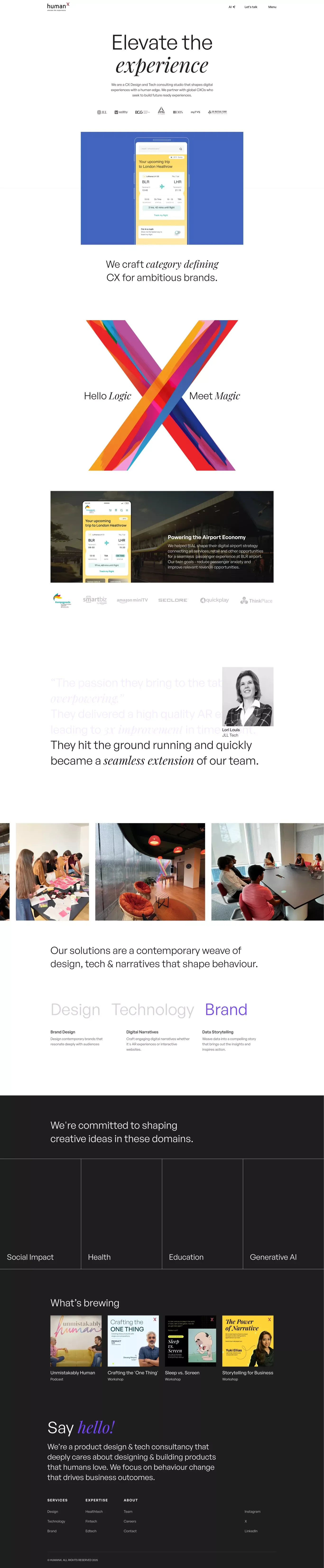 HumanX - Strategic Design, Tech and Inno landing page screenshot showcasing AI and Design design