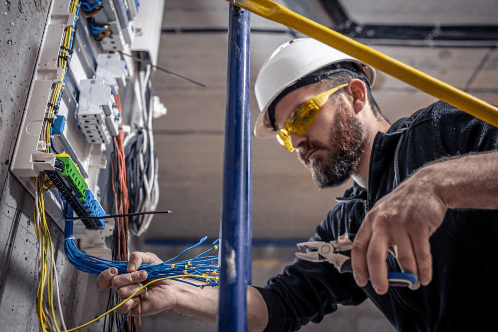 Electrician looking at cables